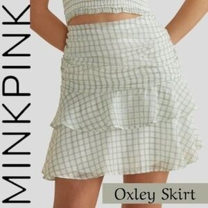 NWT MINKPINK Oxley Pleated Ruffled Mini Skirt in Jade/XL